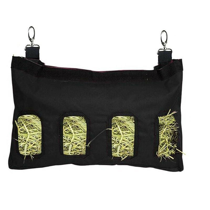 Hanging Four-Grid Rabbit Hay Feeder Bag - Black
