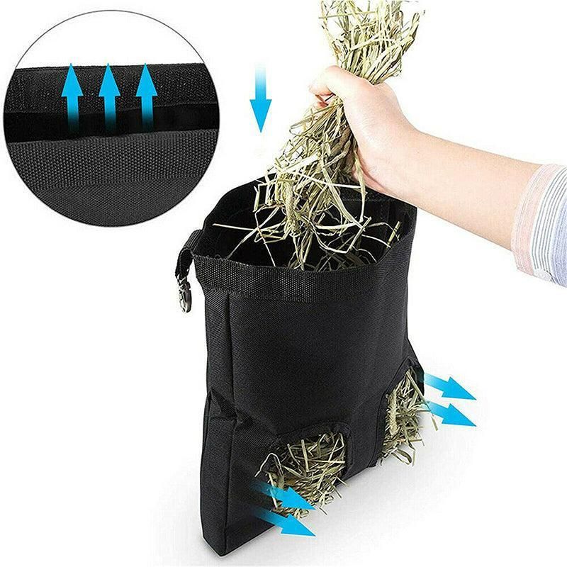 Hanging Four-Grid Rabbit Hay Feeder Bag - Black