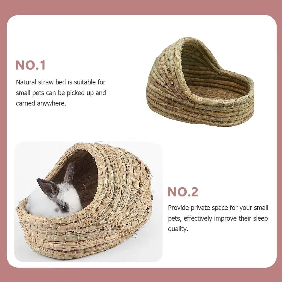 Natural Woven-Grass Rabbit & Guinea Pig Hideaway - Large, 35 × 23 cm