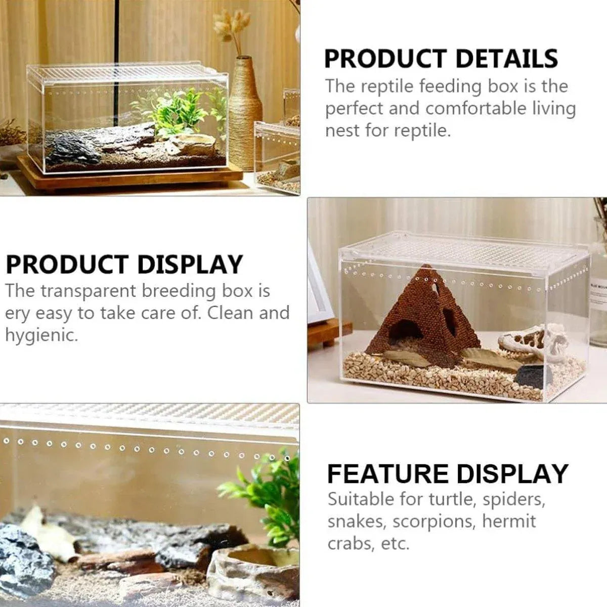 Clear Acrylic Reptile Habitat & Observation Box with Sliding Lid
