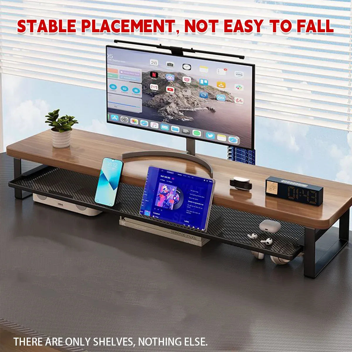 Monitor Stand Riser Desktop Shelf Organizer with Storage Mesh for PC Laptop — product photo 5