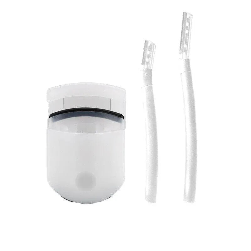 3Pcs Eyebrow Razor Set Facial Trimmer Shaver Blade Hair Remover Beauty Tool - Short+Long Eyebrow Razor+Eyelash Curler-Clear