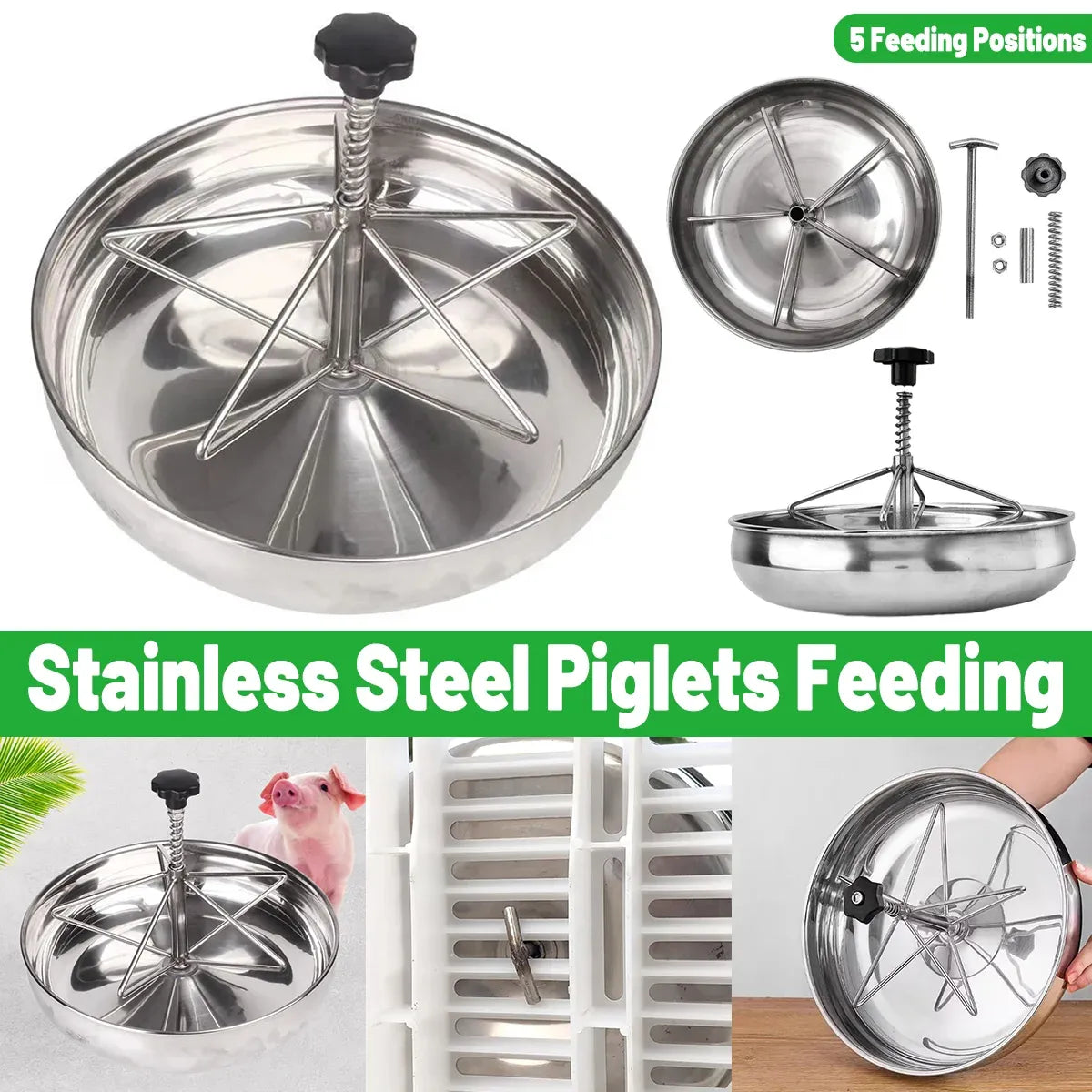 Stainless Steel Piglet Feeding Trough with Five Positions - 32 cm