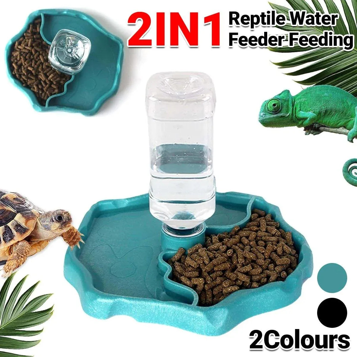 2-in-1 Reptile Food Bowl & Water Bottle Feeder – Blue, 21.5 cm