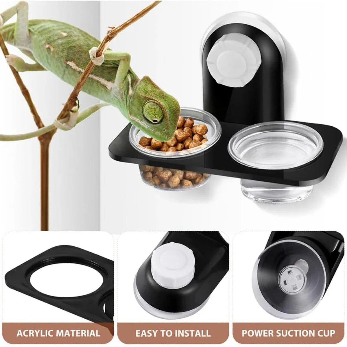 Dual Reptile Food & Water Cups - Suction Mount