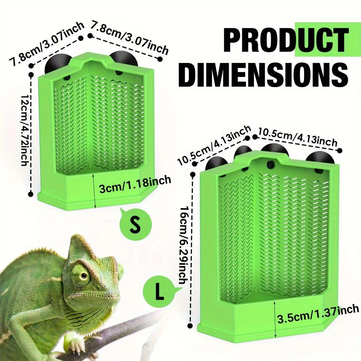 Reptile Insect Feeding Dish with Suction Cups - Large, Green, 16 × 10.5 × 3.5 cm