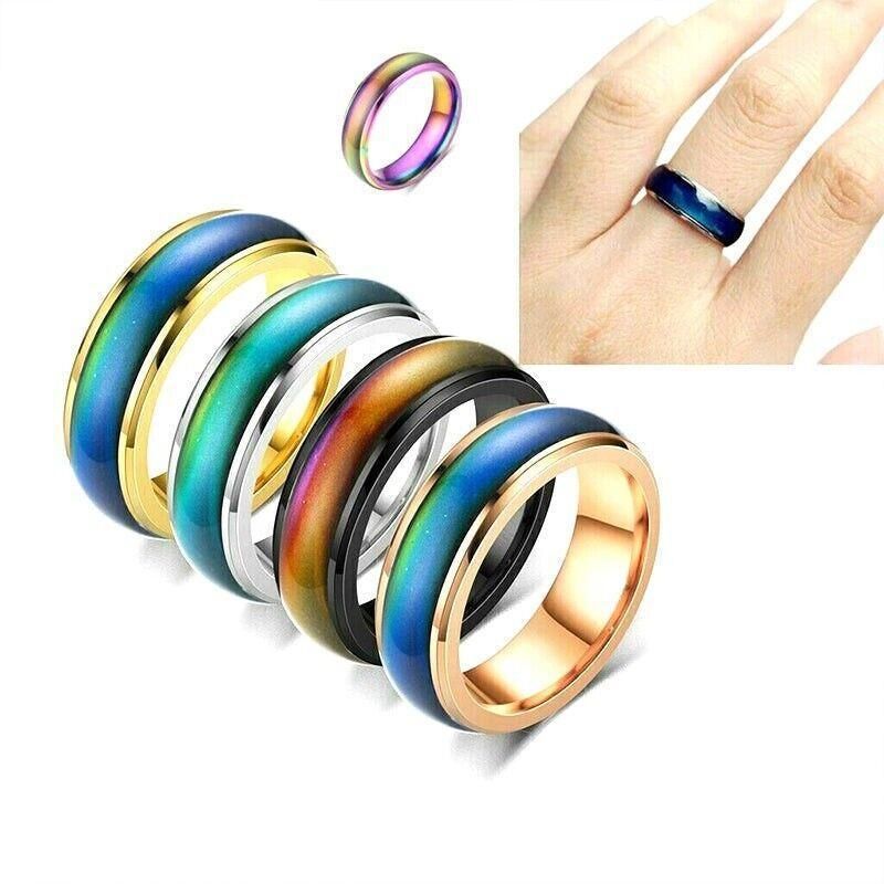Mood Colour Changing Ring Temperature Sensitive Stainless Steel US Size 6 - Colourful