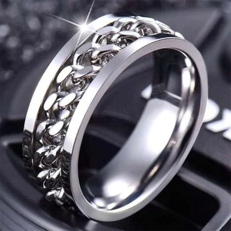 Spinner Rings Mens Womens Fidget Rotating Ring Silver Stainless Steel Size 11 - Rainbow
