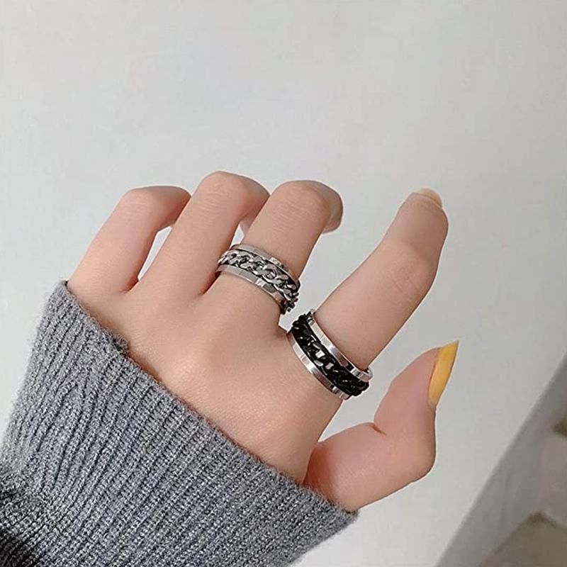 Spinner Rings Mens Womens Fidget Rotating Ring Silver Stainless Steel Size 11 - Rainbow
