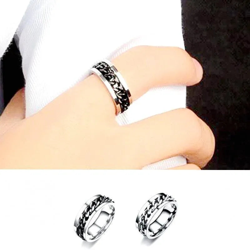 Spinner Rings Mens Womens Fidget Rotating Ring Silver Stainless Steel Size 12 - Rainbow