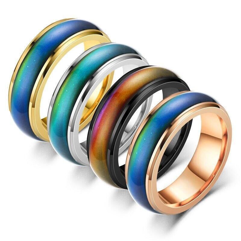 Mood Colour Changing Ring Temperature Sensitive Stainless Steel US Size 10 - Rose Gold