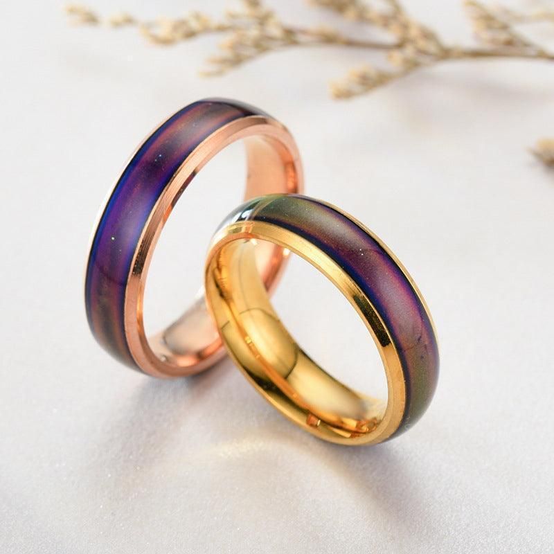 Mood Colour Changing Ring Temperature Sensitive Stainless Steel US Size 10 - Rose Gold