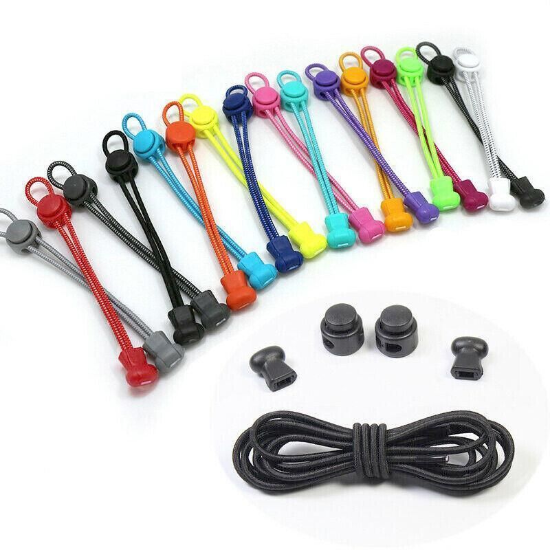 No Tie Elastic Shoelaces with Toggle Locks for Sneakers Running Walking Shoes - Black