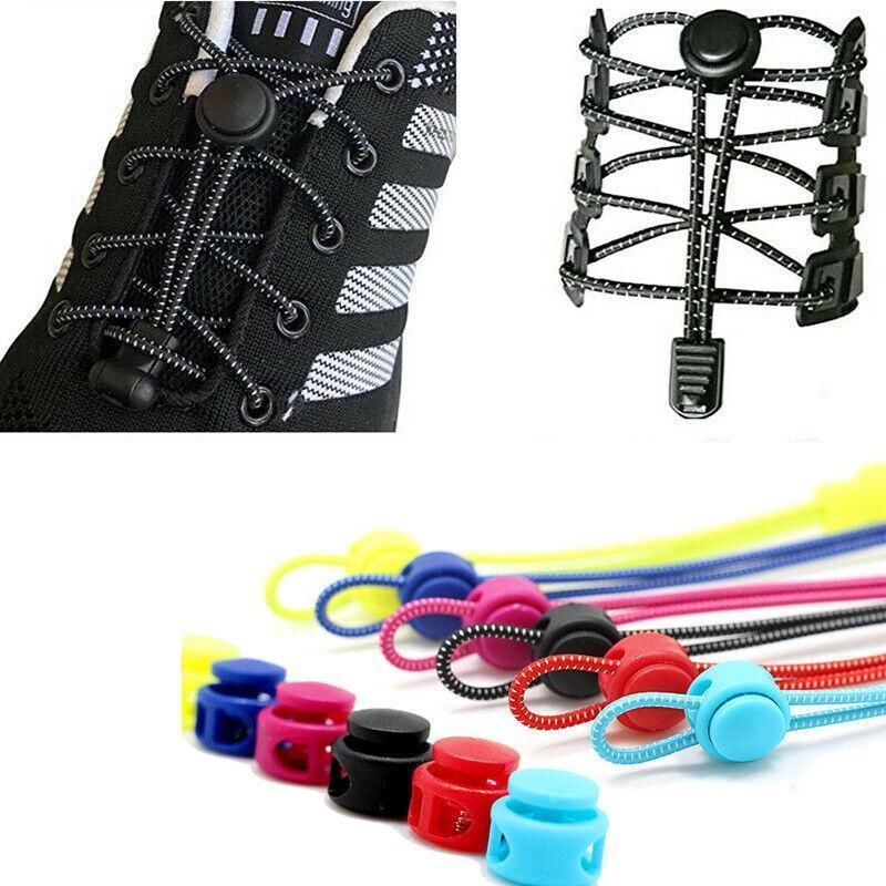 No Tie Elastic Shoelaces with Toggle Locks for Sneakers Running Walking Shoes - Black