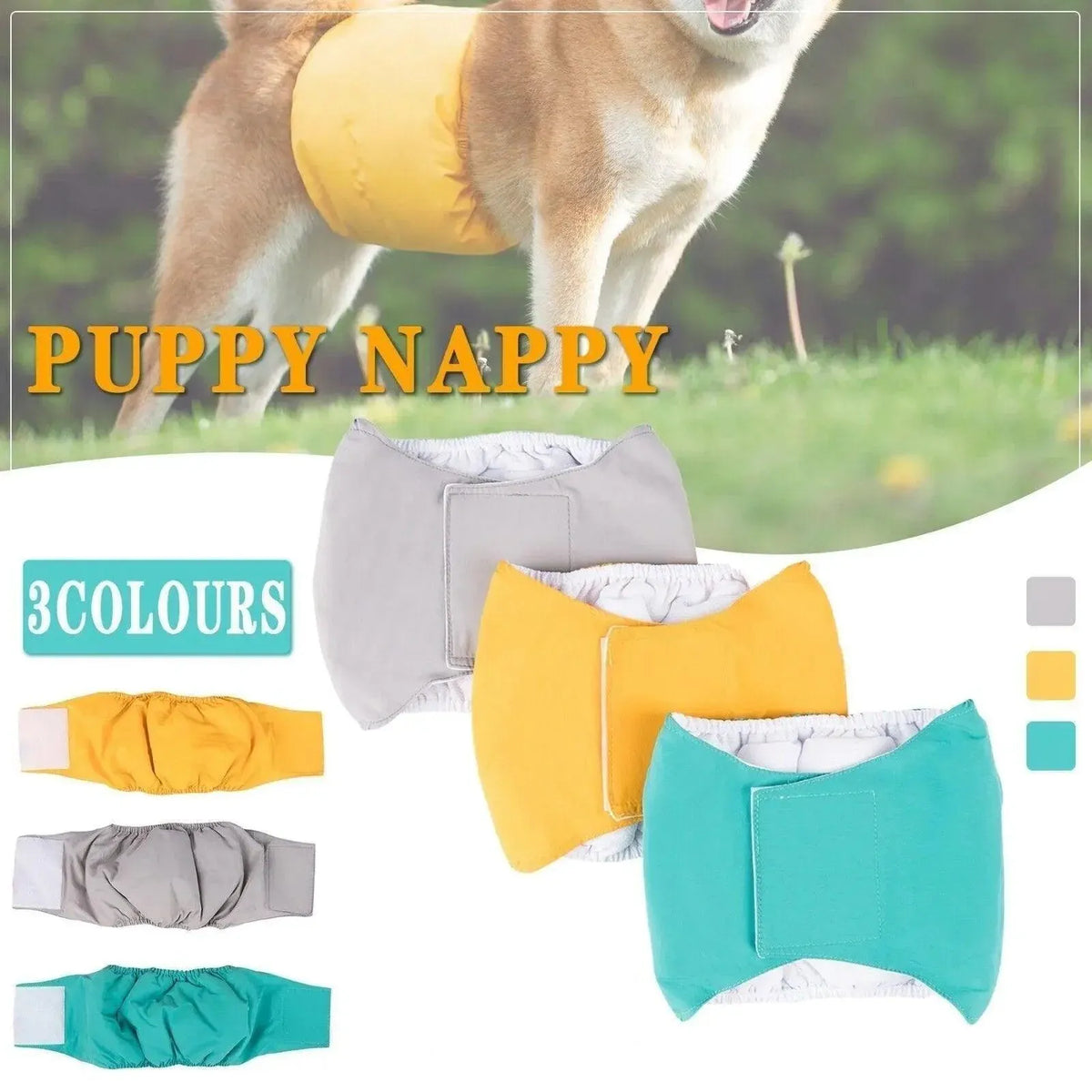 Washable Male Dog Belly Band Nappy Wrap - Small, Grey, Waist 32–41 cm