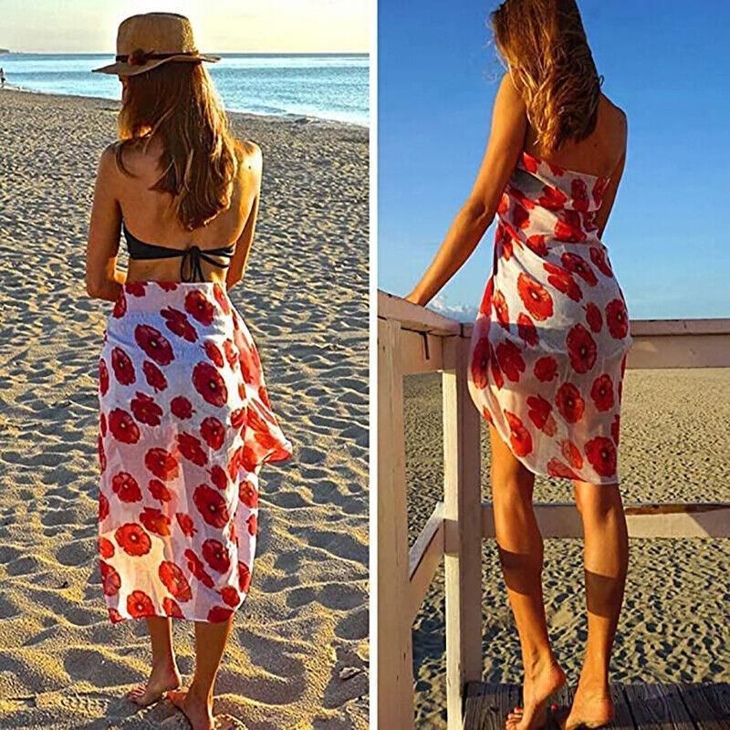 Women Ladies Poppy Print Floral Scarf Remembrance Day Poppies Scarves Wrap Shawl - White