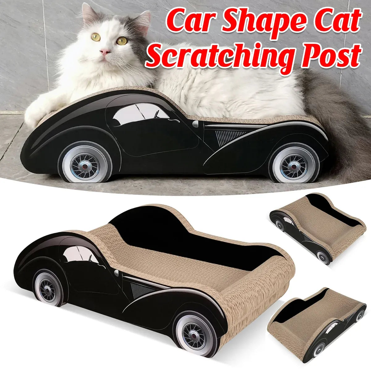 Curved Cardboard Cat Scratching Sofa - Black, 50 cm