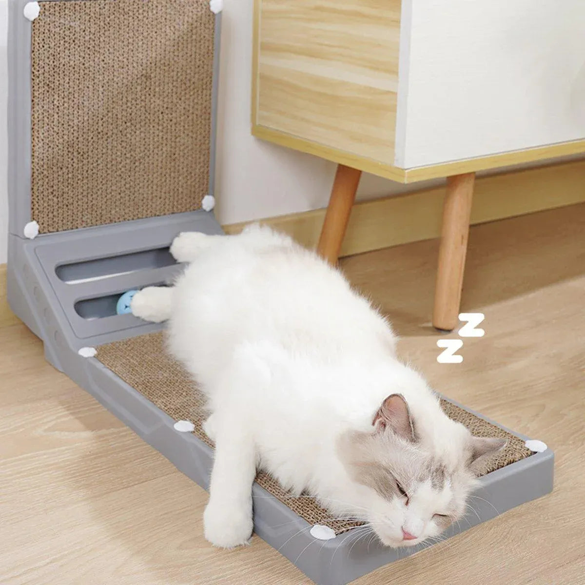 Grey L-Shaped Cardboard Cat Scratcher with Dual Ball Tracks - product photo 5 of 15
