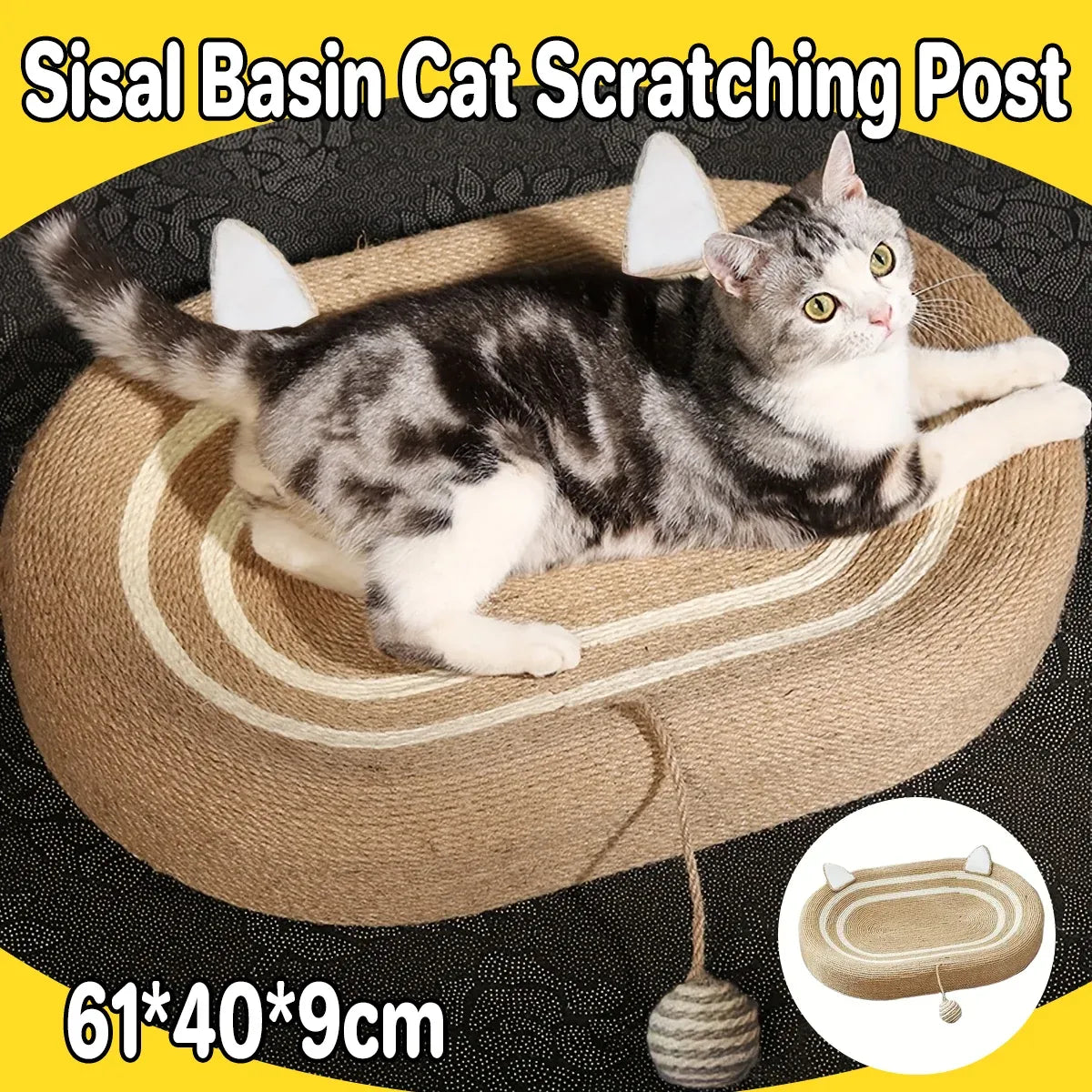 XL Sisal Cat Scratching Lounge Bed - 61 × 40 × 9 cm - product photo 1 of 15