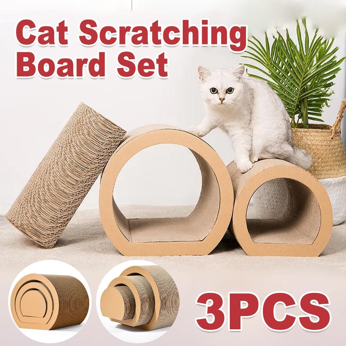 3-Piece Modular Cardboard Cat Scratching Tunnel Set - product photo 1 of 15