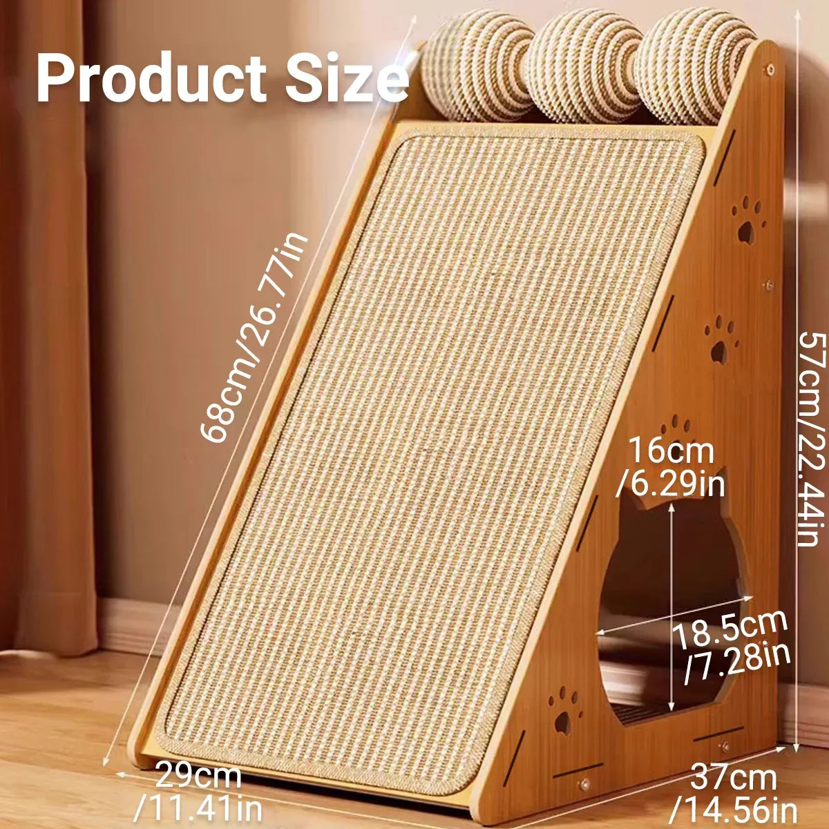 Wall-Mountable Sisal Cat Scratching Panel with Toy Balls - 57 cm