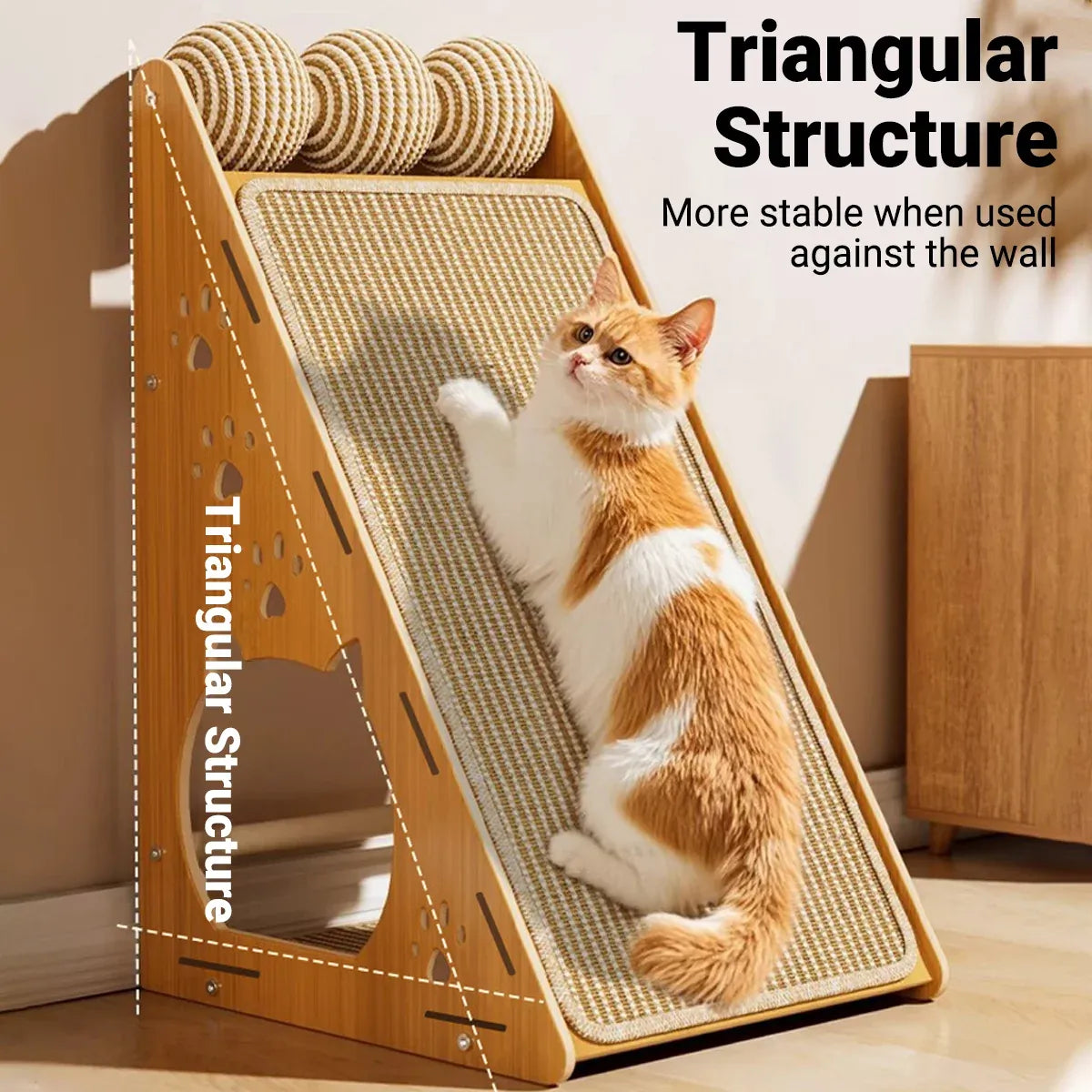 Wall-Mountable Sisal Cat Scratching Panel with Toy Balls - 57 cm