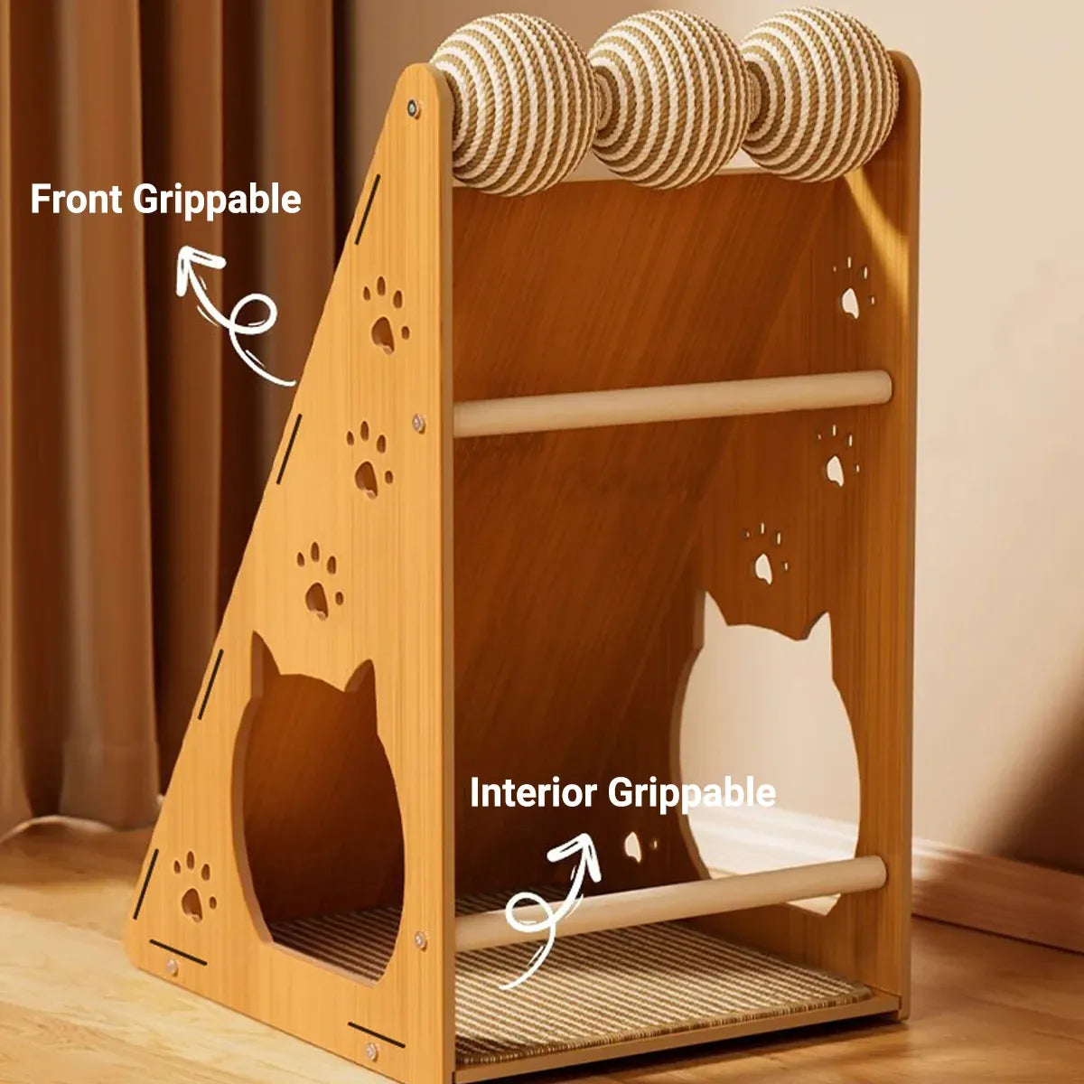 Wall-Mountable Sisal Cat Scratching Panel with Toy Balls - 57 cm