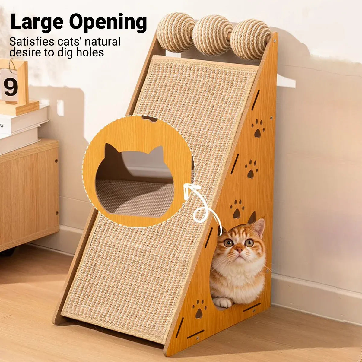 Wall-Mountable Sisal Cat Scratching Panel with Toy Balls - 57 cm