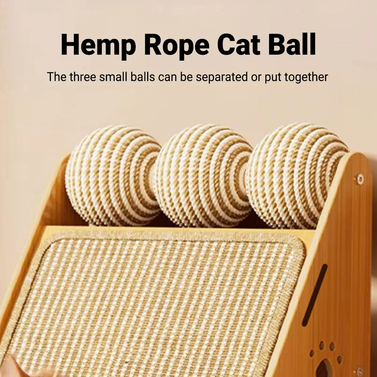Wall-Mountable Sisal Cat Scratching Panel with Toy Balls - 57 cm