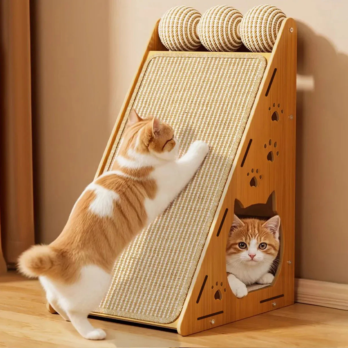 Wall-Mountable Sisal Cat Scratching Panel with Toy Balls - 57 cm