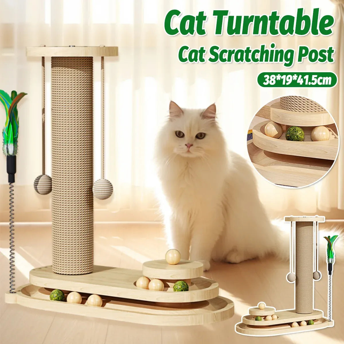 Cat Scratching Post with Oval Turntable Toy - Single