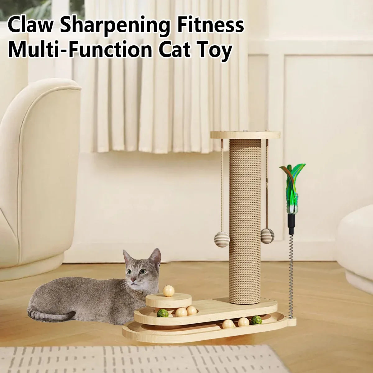 Cat Scratching Post with Oval Turntable Toy - Single