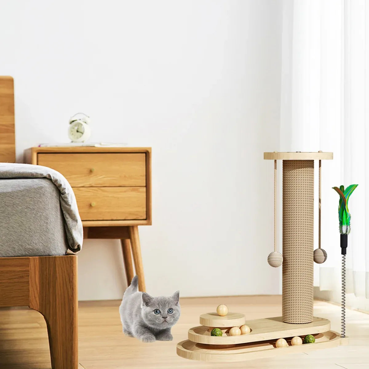 Cat Scratching Post with Oval Turntable Toy - Single
