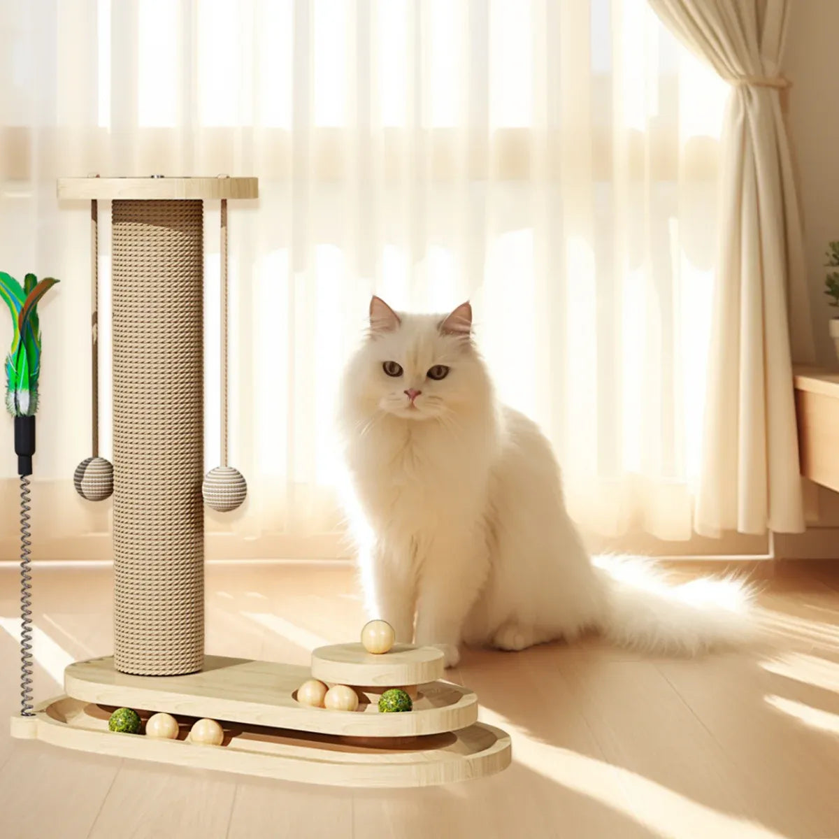 Cat Scratching Post with Oval Turntable Toy - Single