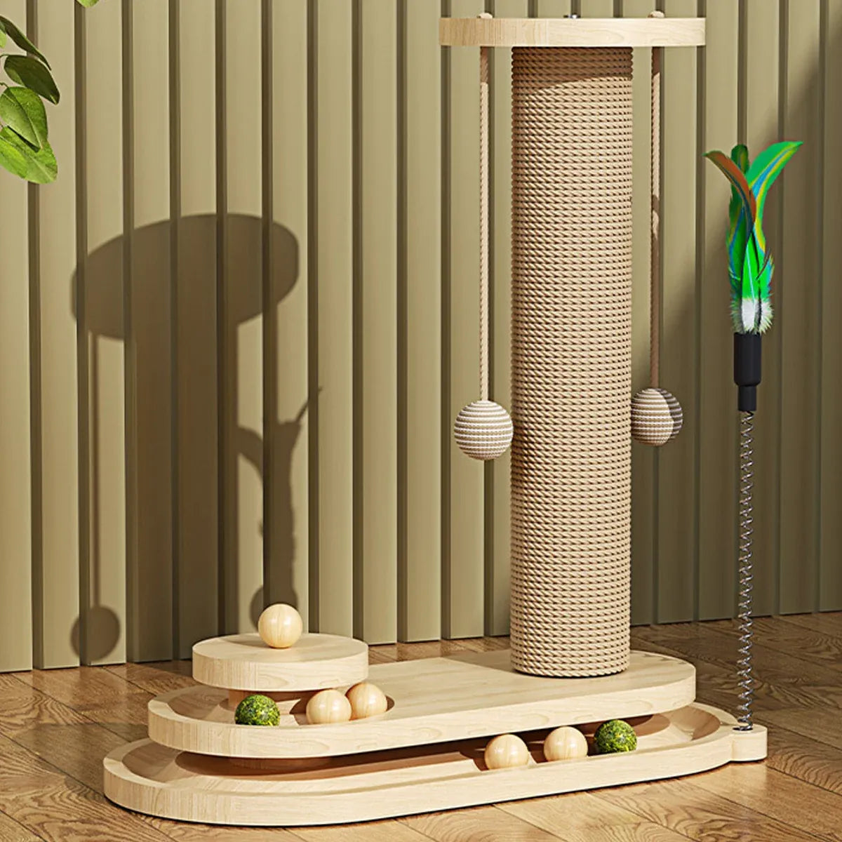 Cat Scratching Post with Oval Turntable Toy - Single