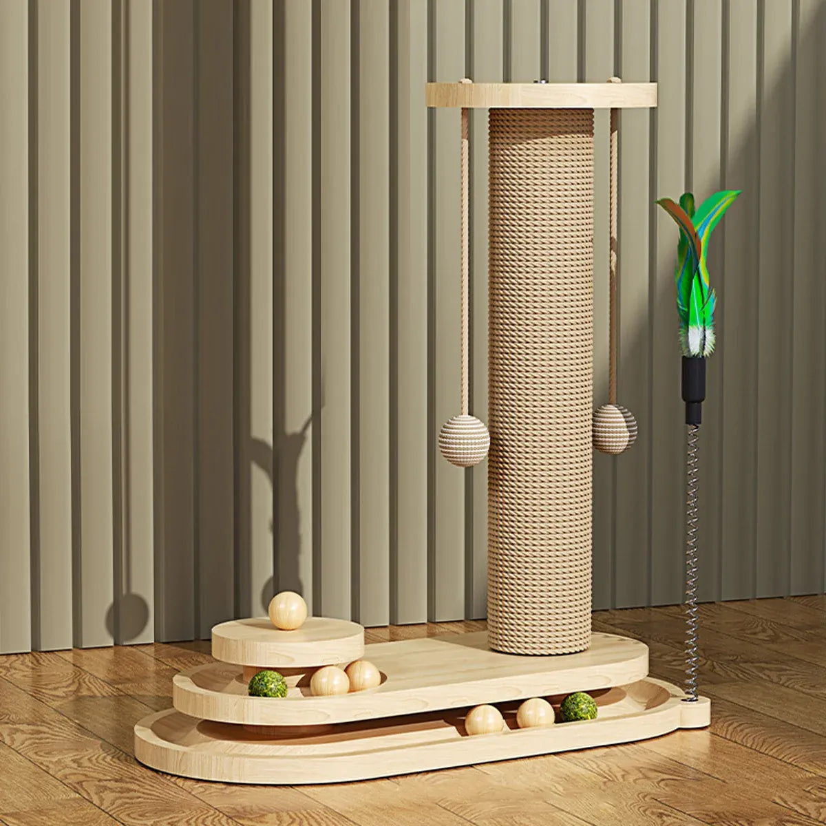 Cat Scratching Post with Oval Turntable Toy - Single