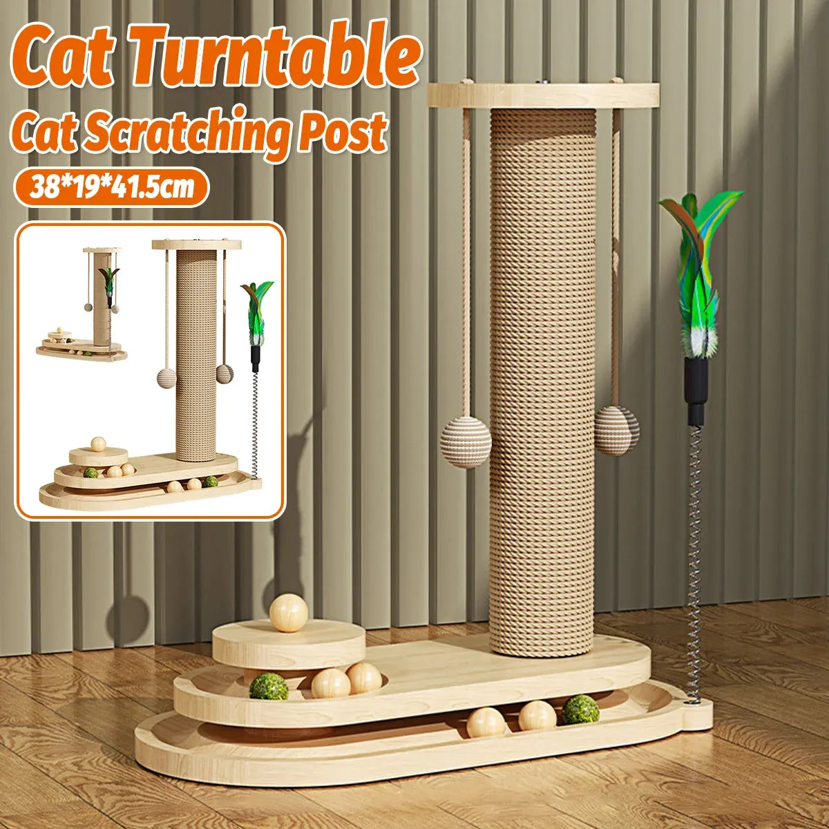 Cat Scratching Post with Oval Turntable Toy - Single