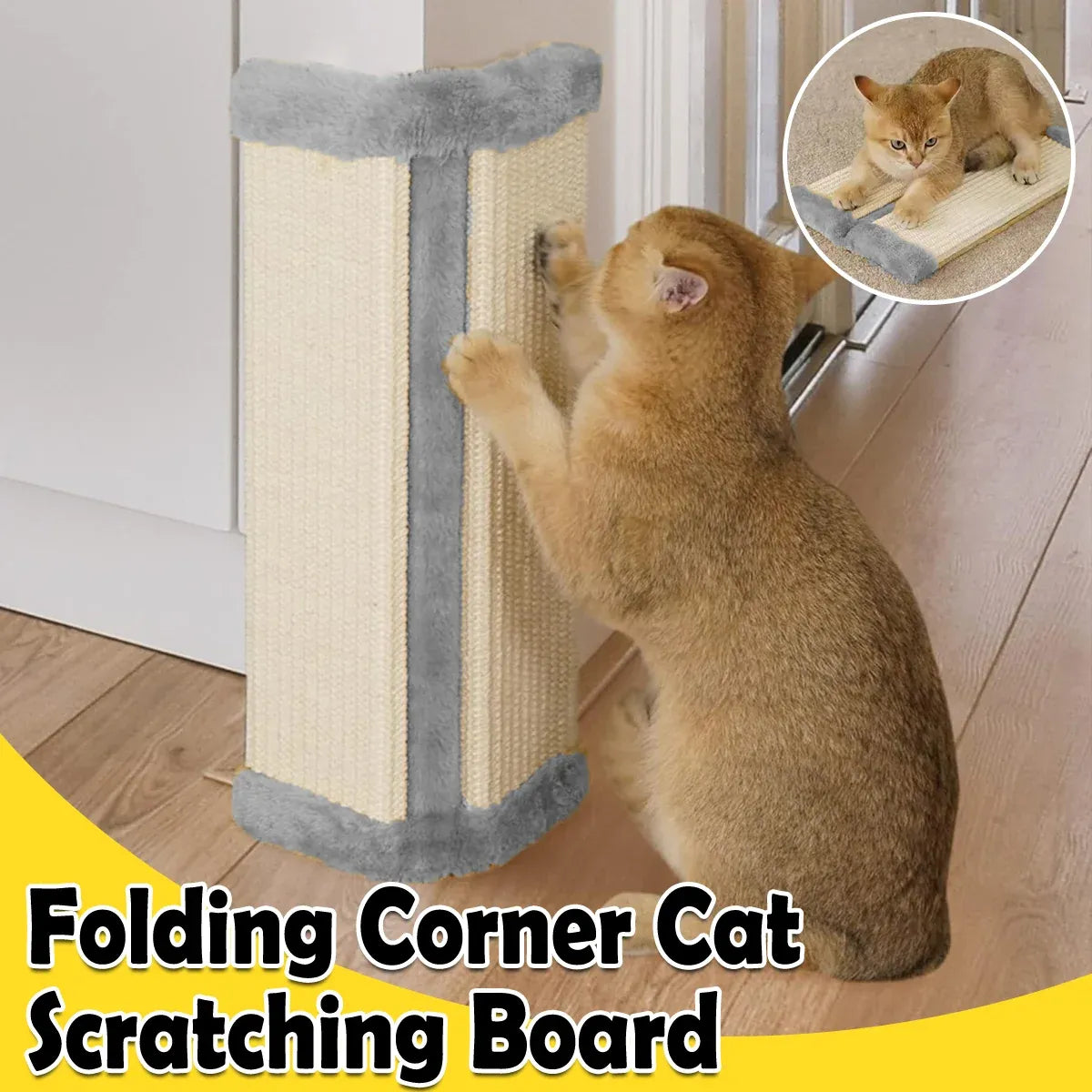 Foldable Sisal & Flannelette Cat Corner Scratching Board - Beige, 50 cm
