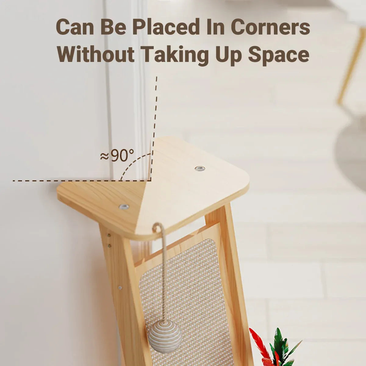 Wooden Corner Cat Scratching Panel with Hanging Toys - 70 cm