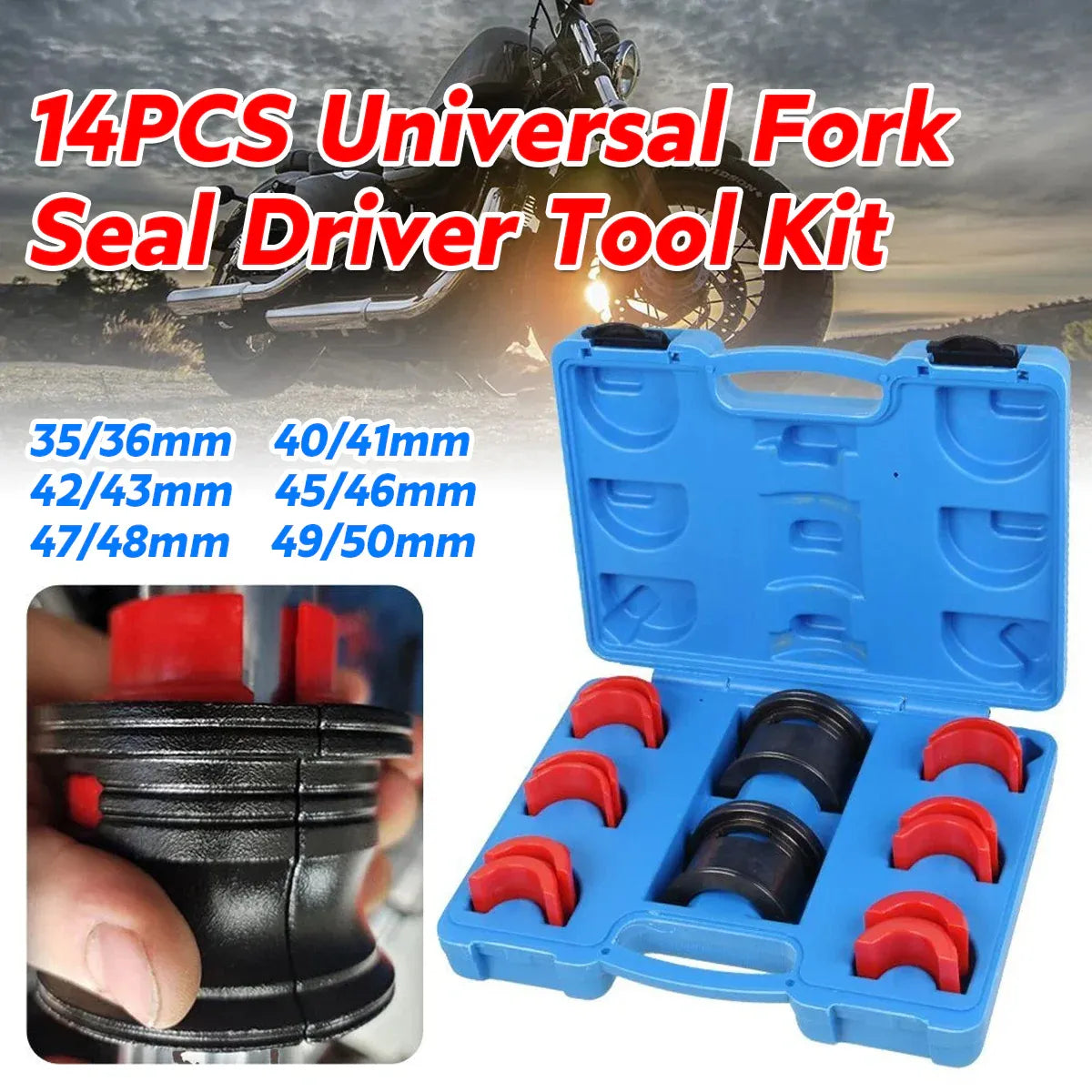 14PCS Universal Fork Seal Driver Tool Kit 35-50mm for Motorcycle Fork Oil Seal
