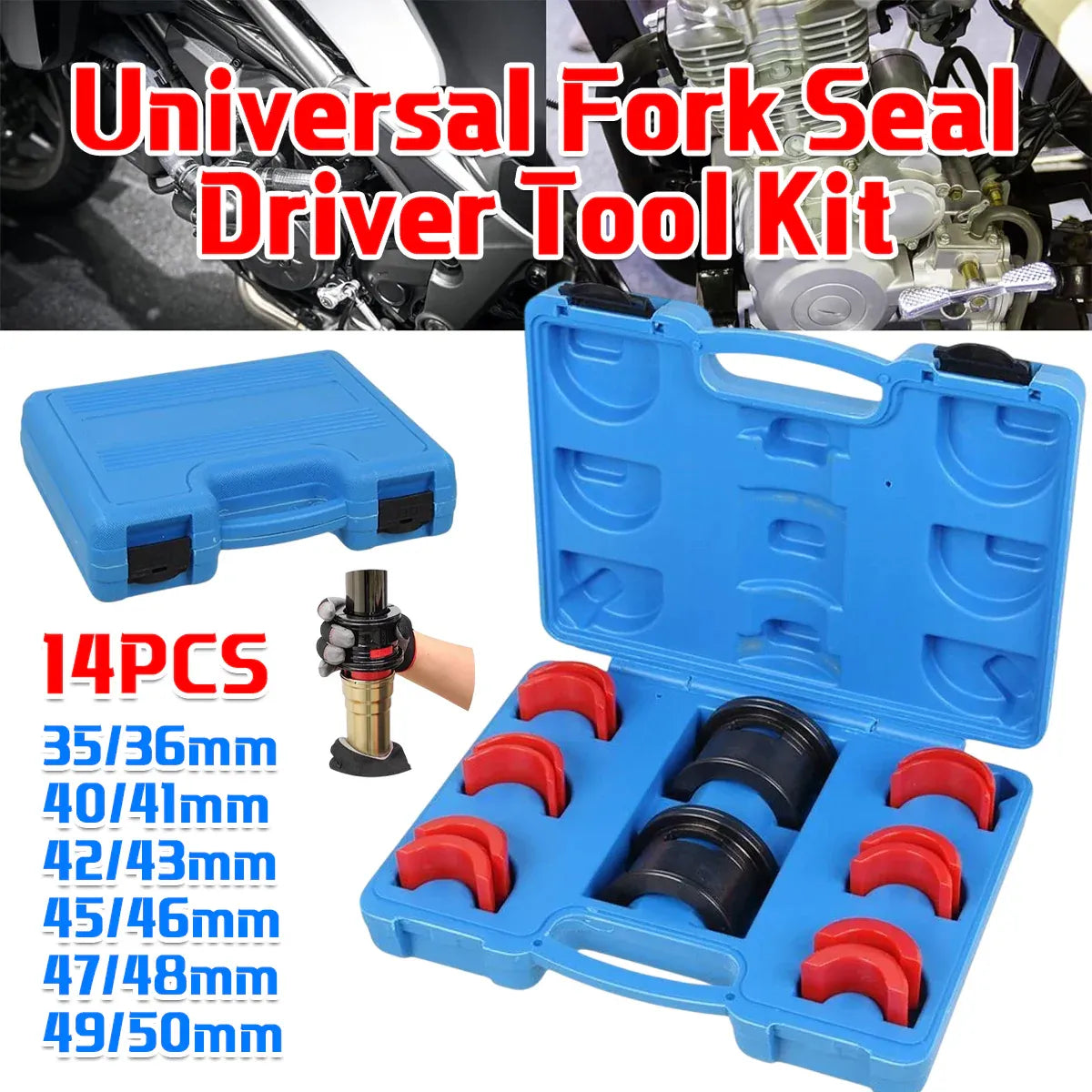 14PCS Universal Fork Seal Driver Tool Kit 35-50mm for Motorcycle Fork Oil Seal