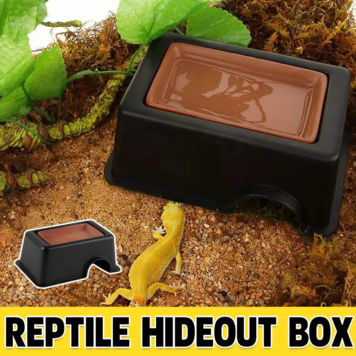 Reptile Hideout Cave with Water Recess - Black & Brown, 17.5 cm