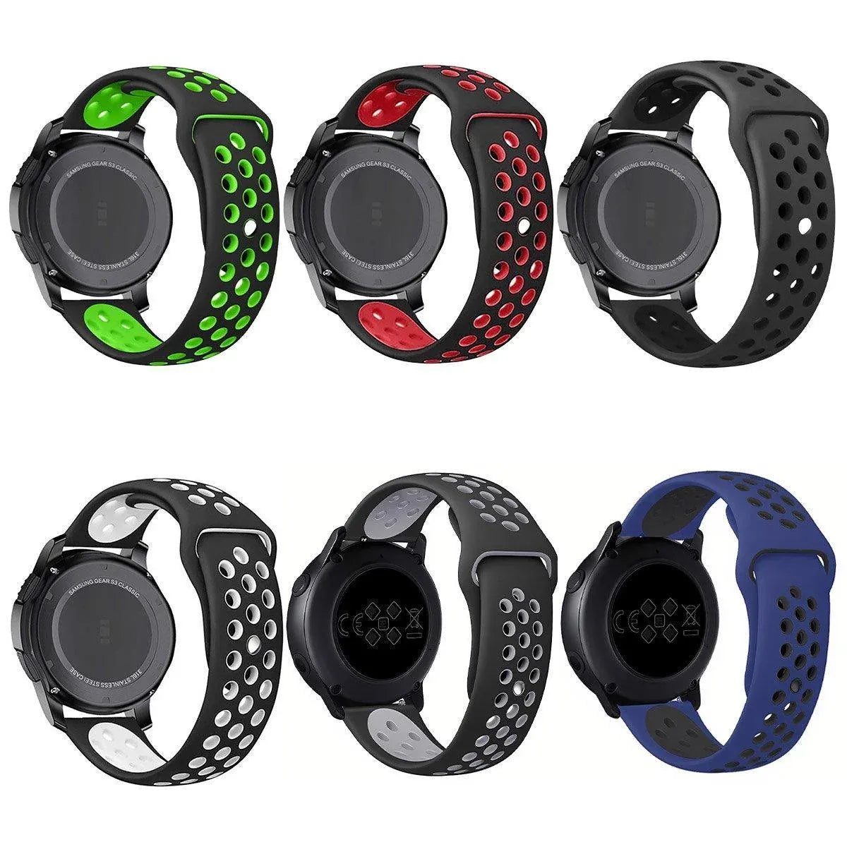 22mm 20mm Silicone Sports Watch Band for Samsung Huawei Huami Two-Tone Strap - 22mm-Black