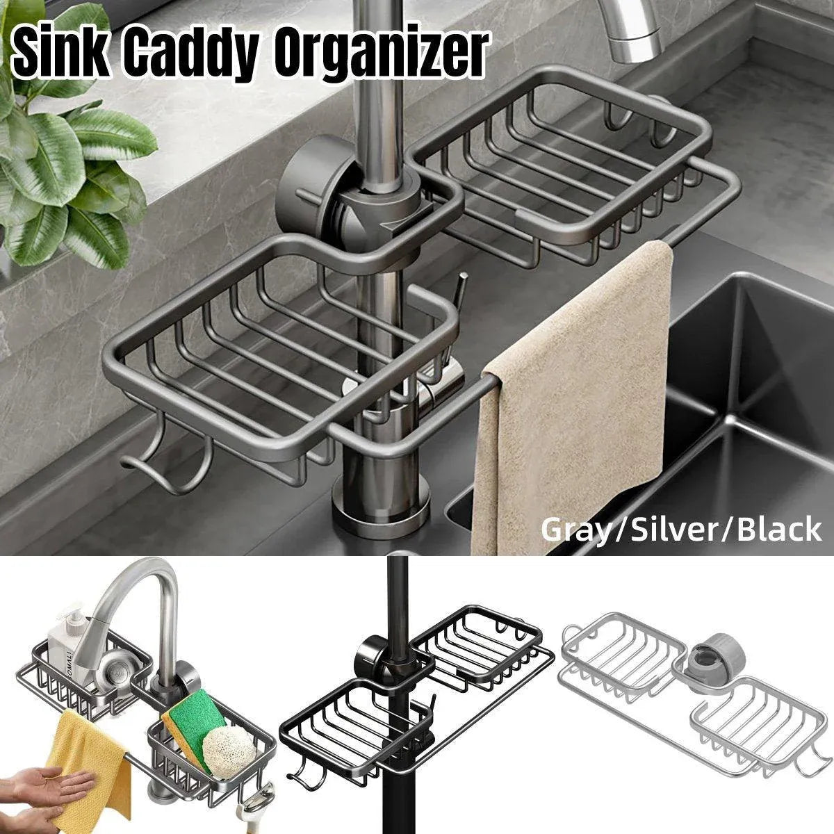 Multifunctional Faucet Shelf Kitchen Storage Sink Draining Basket Household Rack - Silver