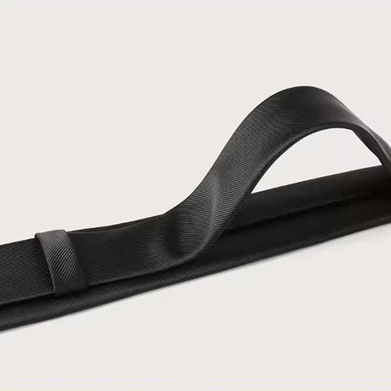 Men's Skinny Tie Fashion Solid Plain Satin Formal Wedding Casual Necktie Ties - Black