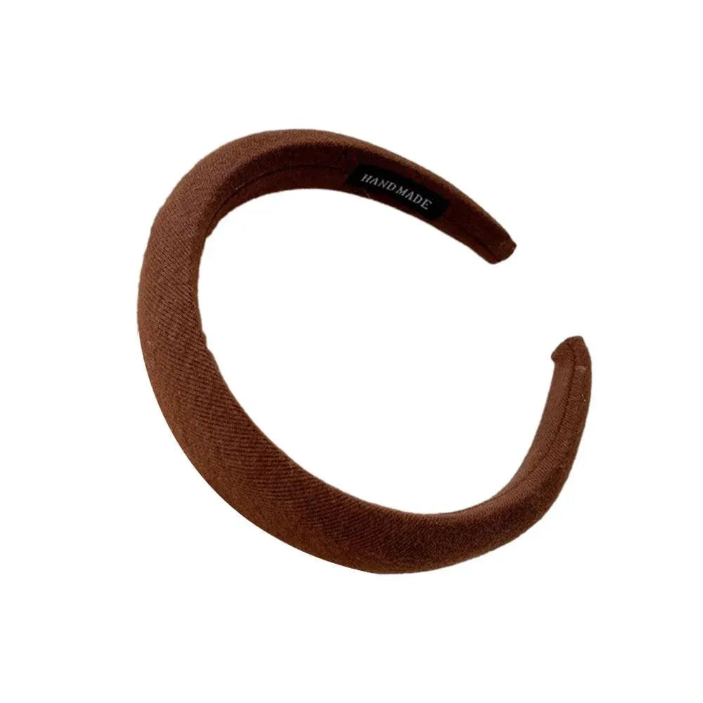 Women Thick Padded Wide Headband Sponge Hairband Wedding Party Plain - Dark Curry
