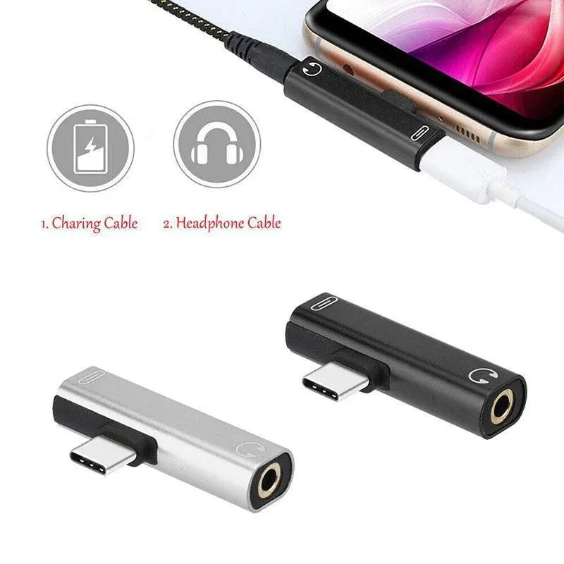Up to 2 Type C to 3.5mm Audio Headphone Connector Earphone Adapter Aux Jack - Silver — product photo 4