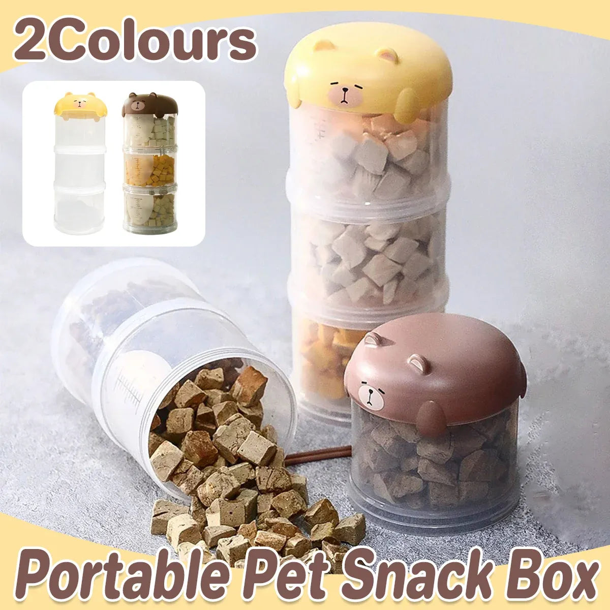Stackable Three-Tier Pet Treat & Food Storage Container - Yellow, 19.1 cm