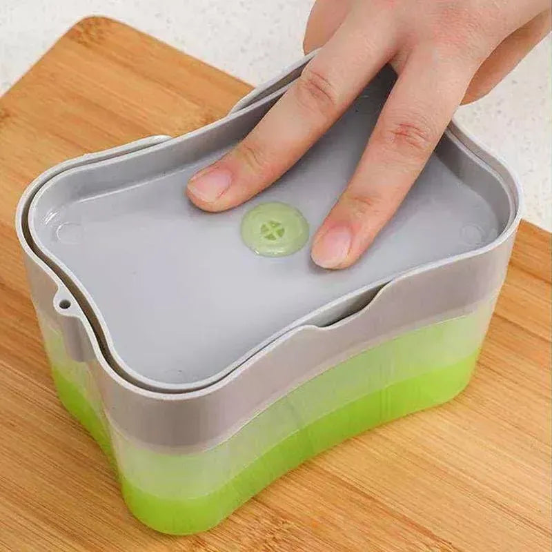 2 In 1 Soap Pump Dispenser Sponge Holder Dish Washing Liquid Container Kitchen - White