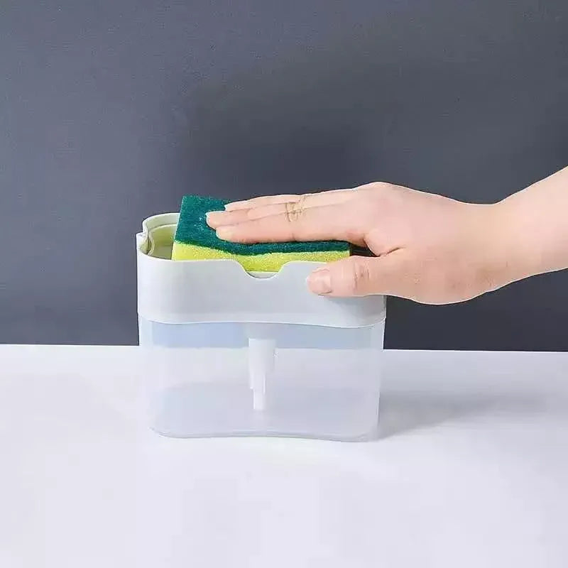2 In 1 Soap Pump Dispenser Sponge Holder Dish Washing Liquid Container Kitchen - White